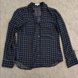 Express Portofino Sheer Blue & Black Checkered Shirt XS